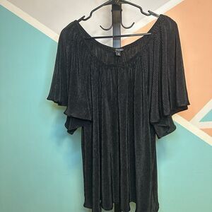 Roz & Ali Black Ribbed On Or Off Shoulder Plus Sized Womens 1x Flutter Sleeve‎